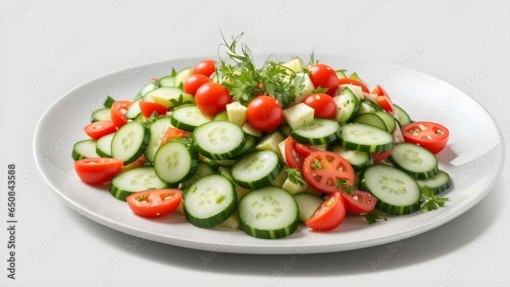 Delicious Plate of Cucumber Tomato Salad Isolated on a Transparent Background