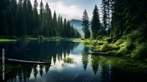 Tranquil Lake Surrounded by Lush Greenery