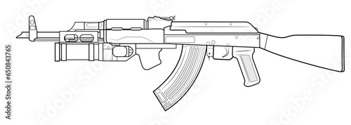 Vector illustration of AK47 assault carbine with a GP25 grenade launcher. Left side.