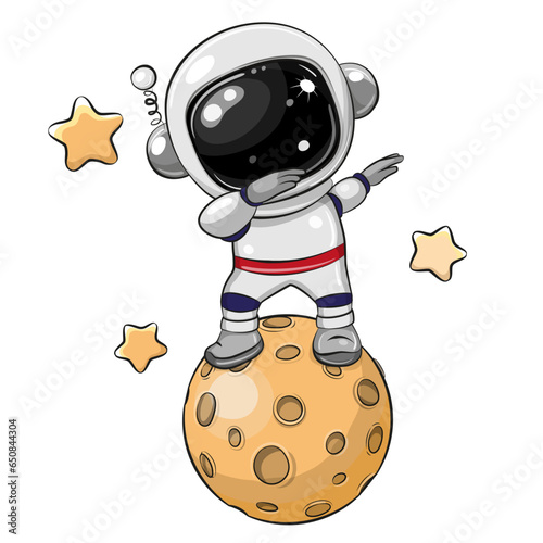 Cartoon dancing astronaut on the moon