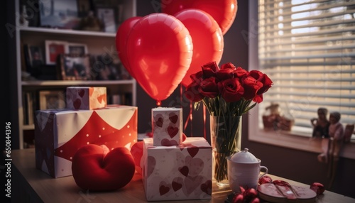 Photo of a festive table adorned with vibrant red balloons