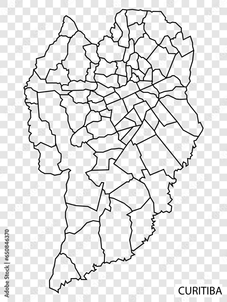 High Quality map of Curitiba is a city Brazil, with borders of the districts. Map of Curitiba