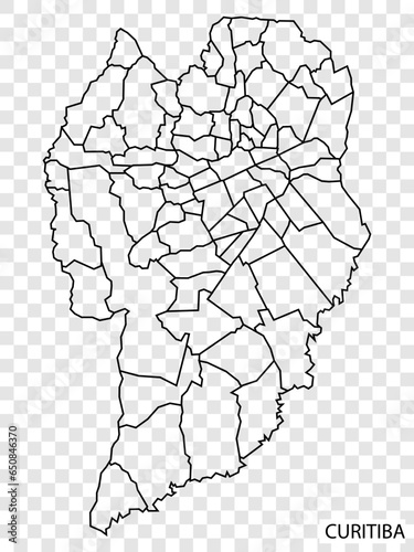 High Quality map of Curitiba is a city  Brazil, with borders of the districts. Map of  Curitiba for your web site design, app, UI. EPS10.