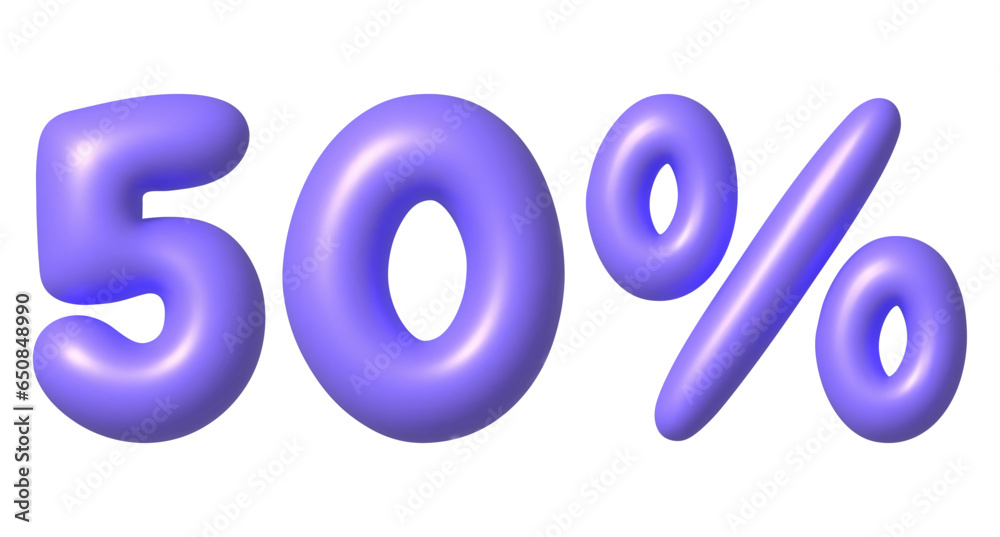 Purple glossy 50 percent discount vector icon. 3d vector realistic design element. Purple glossy 50 percent discount vector icon. 3d vector realistic design element.