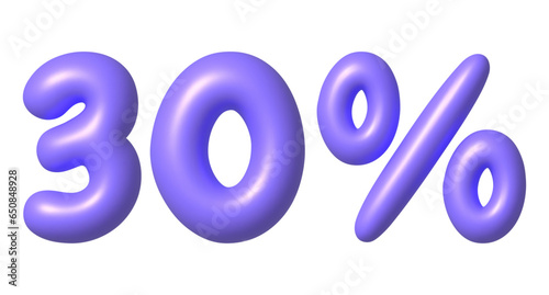 Purple glossy 30 percent discount vector icon. 3d vector realistic design element.