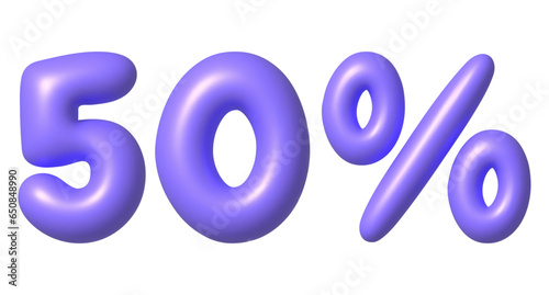 Purple glossy 50 percent discount vector icon. 3d vector realistic design element.