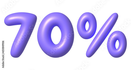 Purple glossy 70 percent discount vector icon. 3d vector realistic design element.