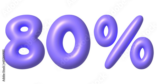 Purple glossy 80 percent discount vector icon. 3d vector realistic design element.
