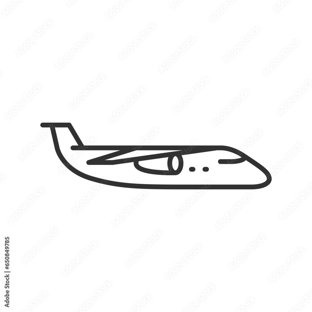 Passenger plane from the side, linear icon. Line with editable stroke Passenger plane from the side, linear icon. Line with editable stroke