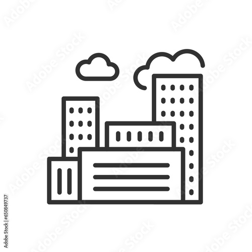 City buildings, linear icon. Multistory buildings. Residential buildings. Line with editable stroke