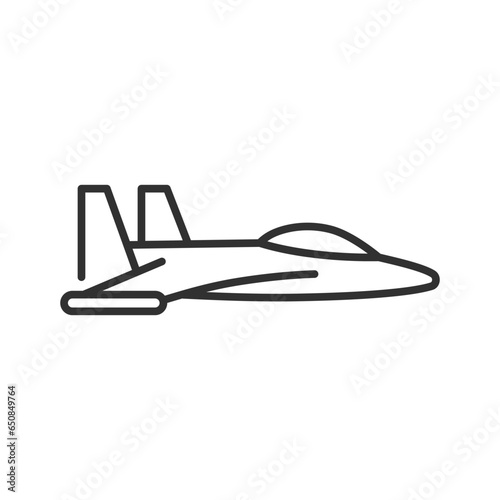 Fighter jet, linear icon, military aircraft. Line with editable stroke