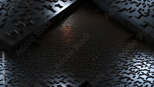 A close-up shot of a shining metal floor plate with a distinctive diamond pattern, reflecting the surrounding environment SEAMLESS PATTERN. SEAMLESS WALLPAPER.