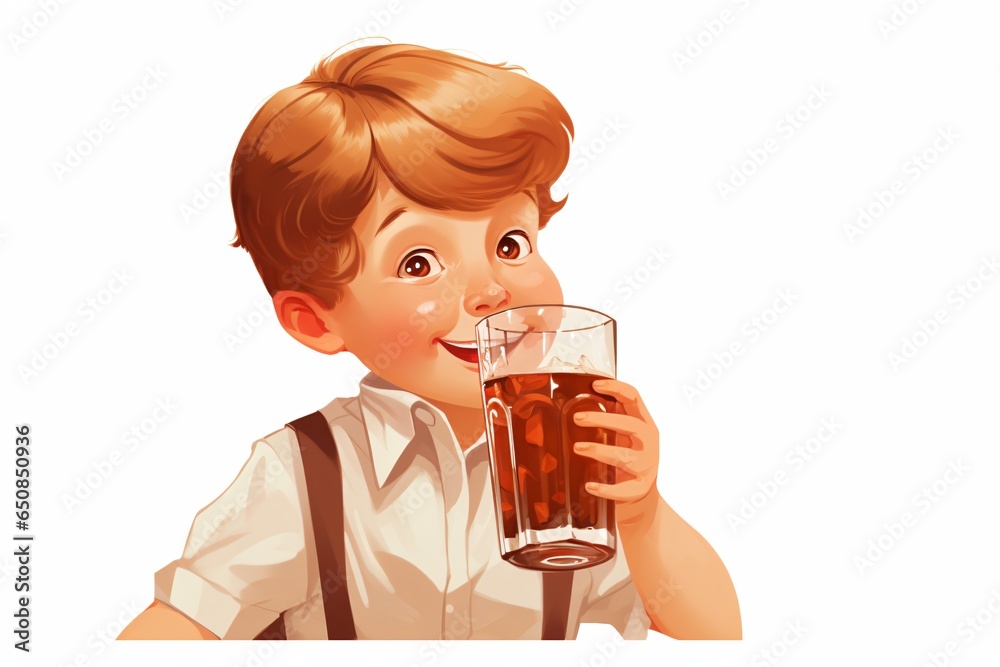 Cartoon illustration of a boy drinking a beverage Cartoon illustration of a boy drinking a beverage