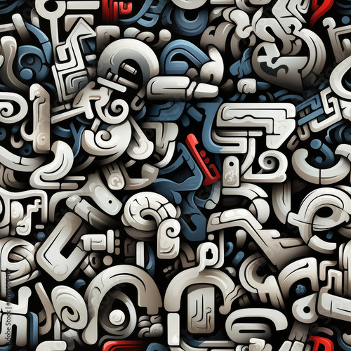 Black and white doodles graffiti funky repeat pattern