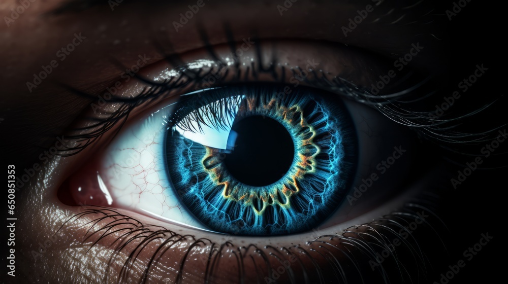 Illustration of a detailed close-up of a vibrant blue eye Illustration of a detailed close-up of a vibrant blue eye
