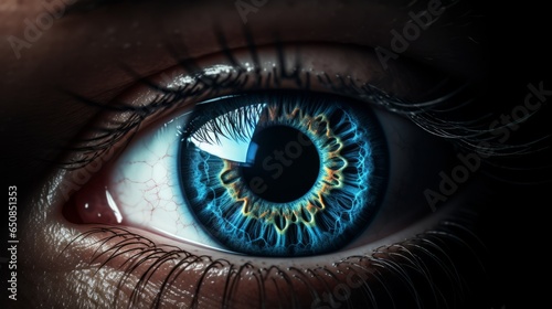 Illustration of a detailed close-up of a vibrant blue eye © NK