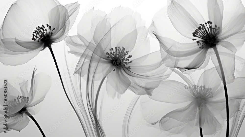 A black and white illustration of flowers - obrazy, fototapety, plakaty 
