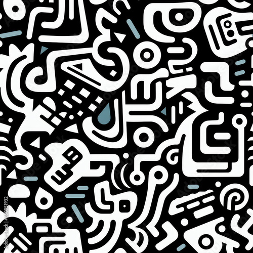 Black and white doodles graffiti funky repeat pattern