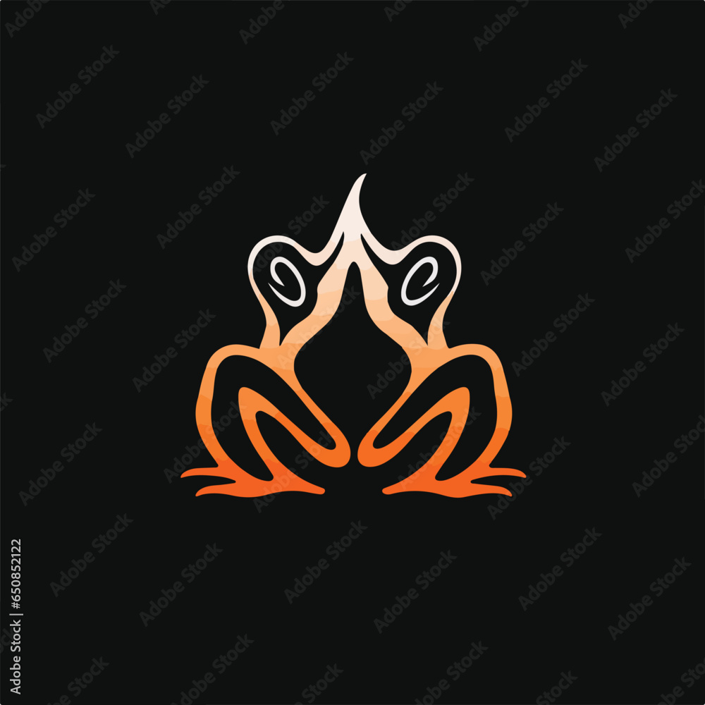 A frog logo on a black background, in the style of dark white and orange A frog logo on a black background, in the style of dark white and orange