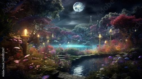 Fantasy landscape magical night, fairy tale forest
