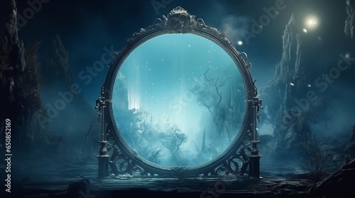A mirror reflecting the mysterious beauty of a dark forest