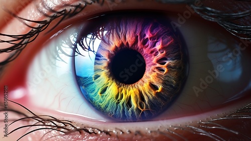 Illustration of a mesmerizing eye with a vibrant colorful iris