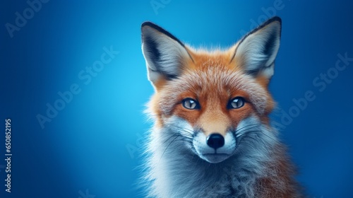 A close up of a fox with a blue background