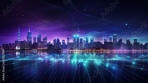 A vibrant city skyline illuminated with a dazzling array of lights