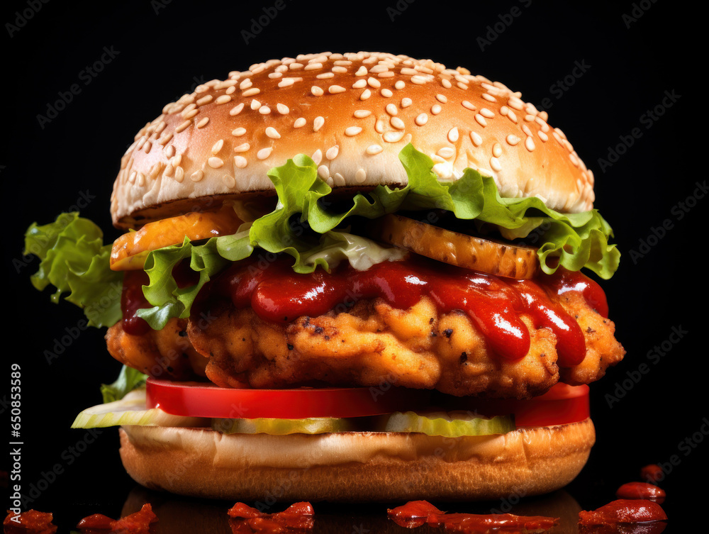 fresh delicious hamburger isolated on black background fresh delicious hamburger isolated on black background