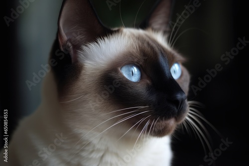 Portrait of a cute cat looking away. Siamese cat breed