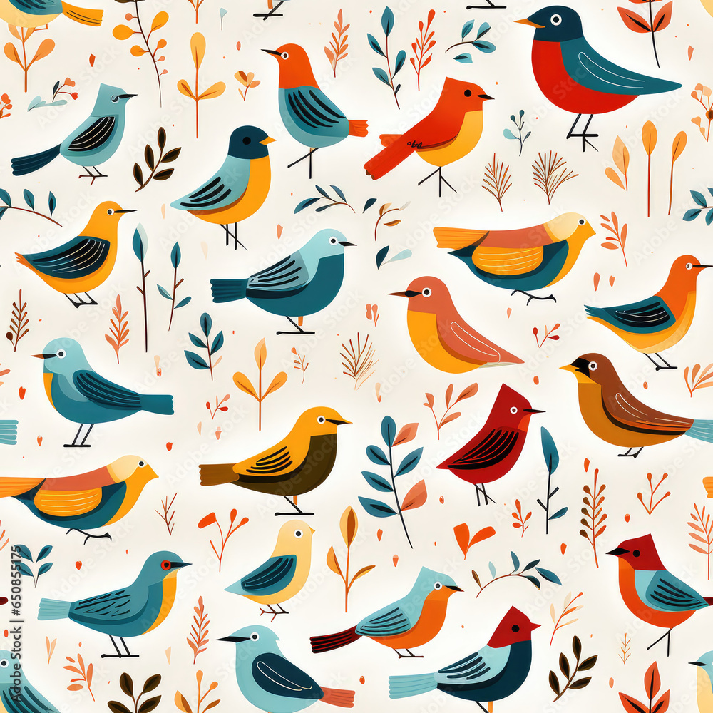 Birds colorful repeat pattern