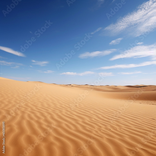 Empty sandy desert with blue sky background