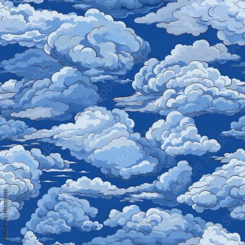 Clouds repeat pattern cartoon blue