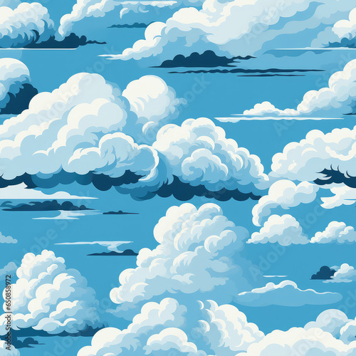 Clouds repeat pattern cartoon blue