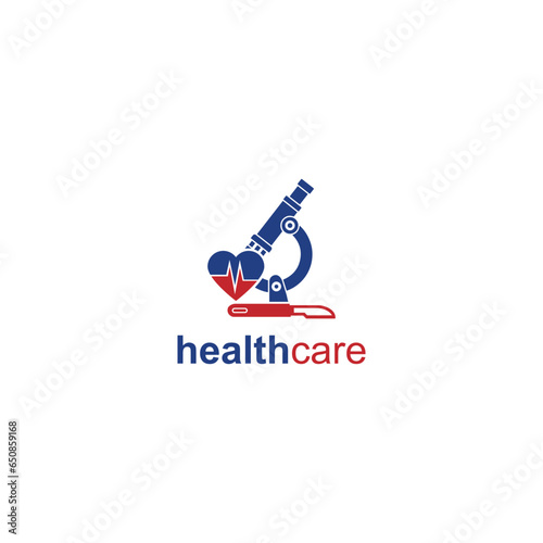 Microscope Modern Logo Design Vector and heart icon for medical logo