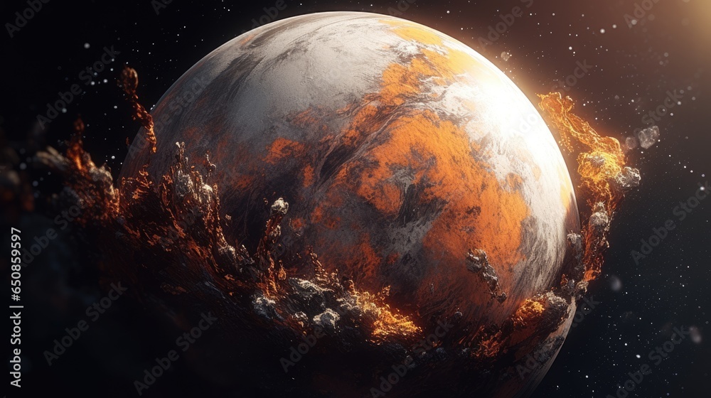 Naklejka premium Alien cinematic outer space planet, exoplanet with different weather of the earth