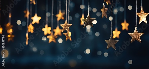 hanging start ornaments with bokeh light abstract background  generative Ai  