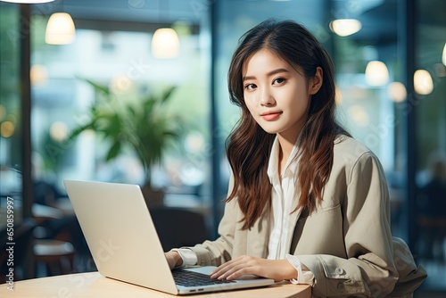 Asian woman working laptop coffee shop at the office. Business woman during a break checking mail Free Download Asian woman working laptop coffee shop at the office. Business woman during a break checking mail - GFXLoad