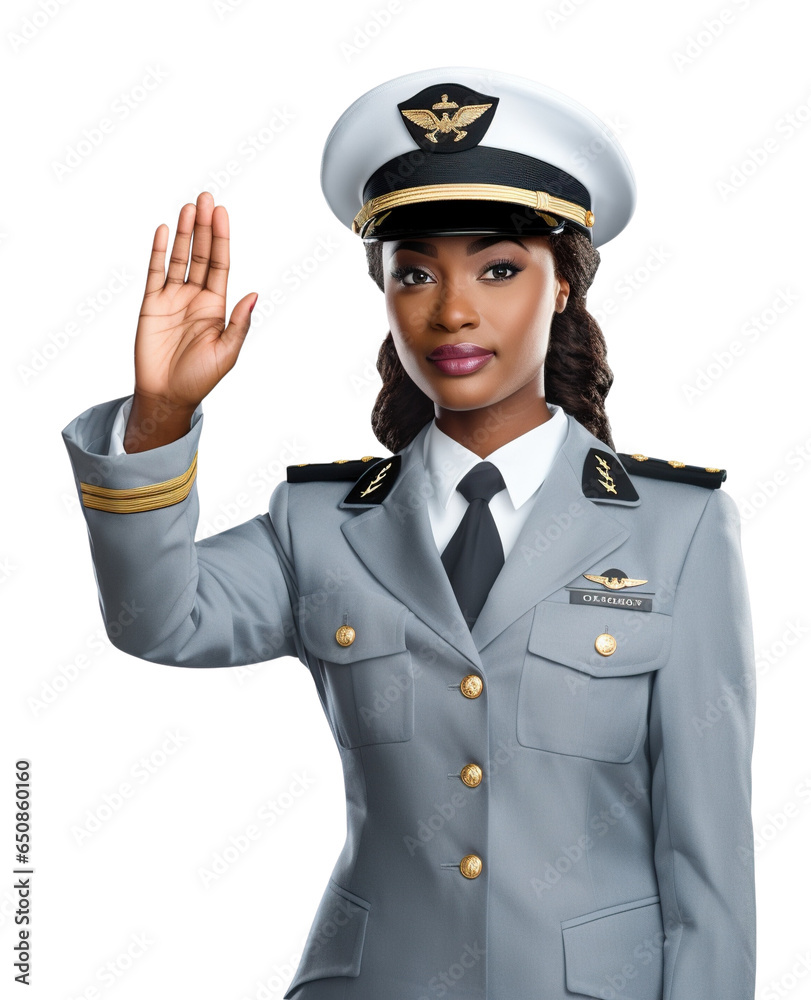 African American Female Pilot in Uniform, PNG Transparent Background