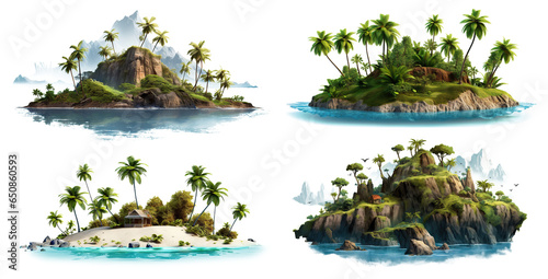 Set of picturesque palm islands, cut out photo