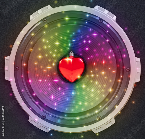 Heart beat speaker with sparkles and a spectrum.