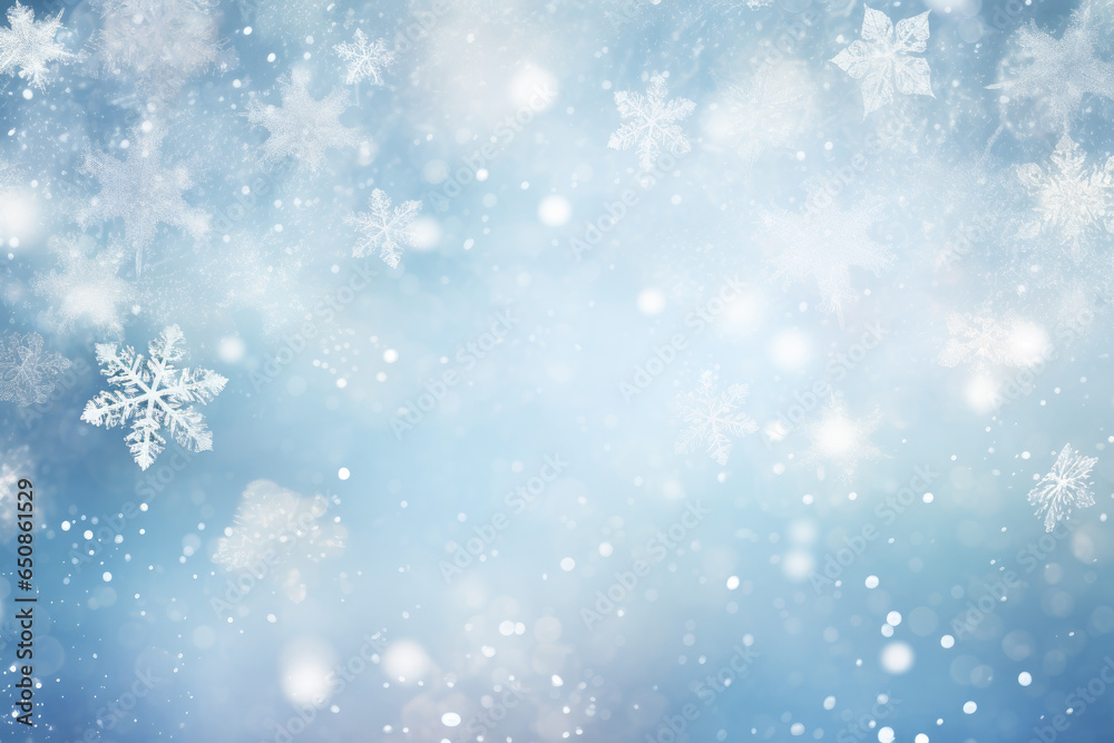 Winter wonderland background with gently falling snowflakes and a soft, ethereal glow
