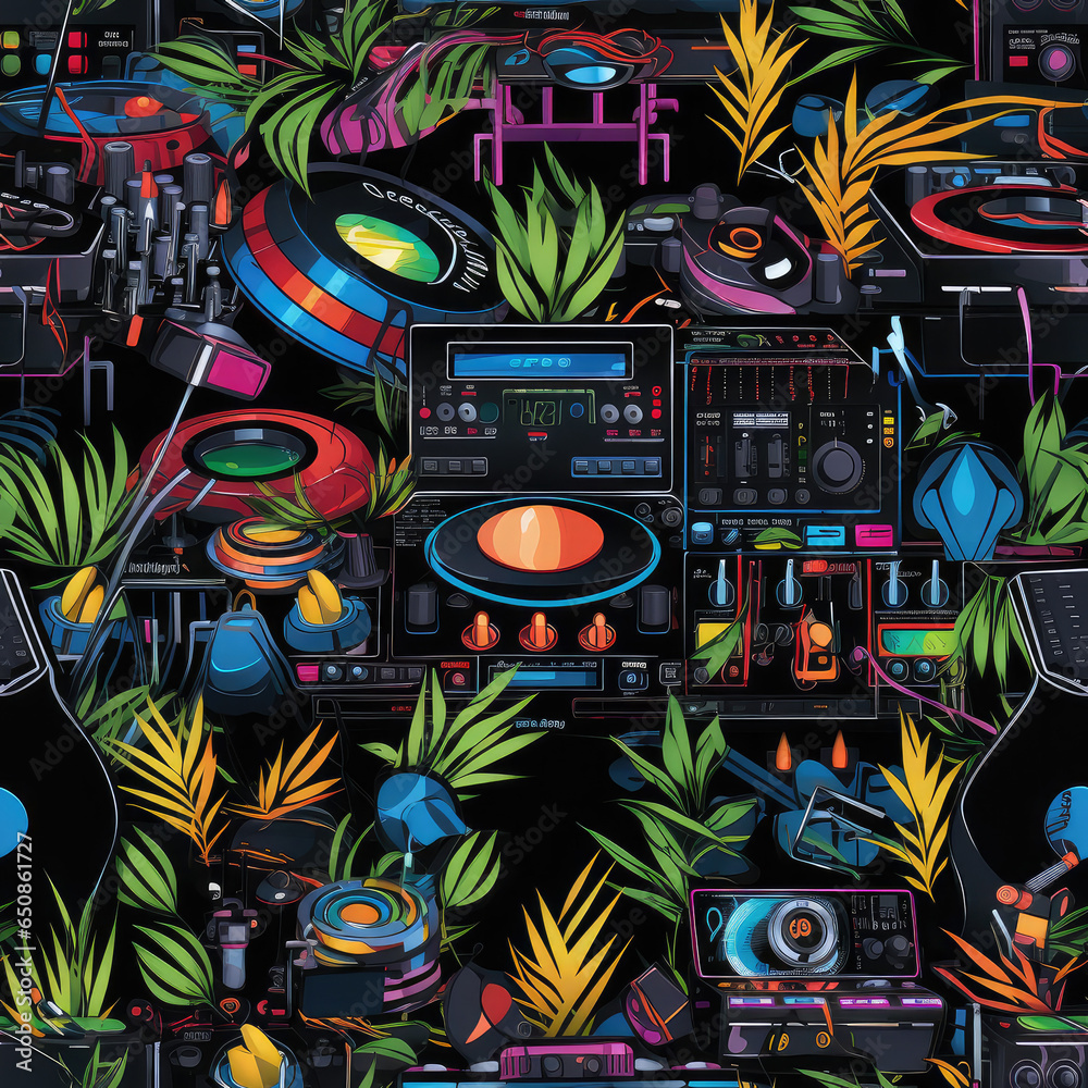 DJ set part cartoon repeat pattern DJ set part cartoon repeat pattern