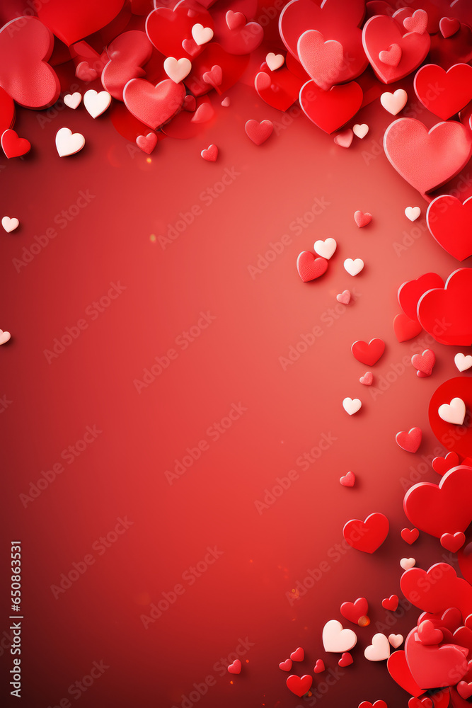 Valentine`s day greeting card background, red love heart shape