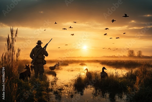 Print op canvas Wildlife duck animals hunting hunt panorama. ai generative