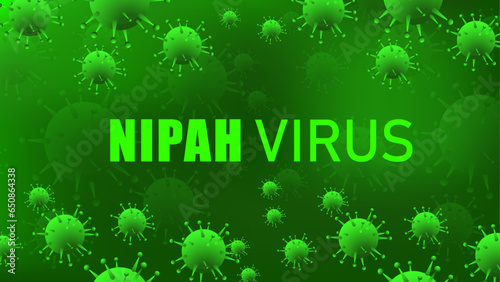 Nipah virus concept. Microscope virus close up, Nipah henipavirus, Hendra virus, newly emerging zoonotic infection with acute respiratory syndrome and severe encephalitis, 3D illustration.