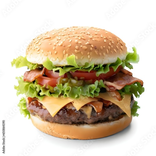 delicious american hamburger on white background