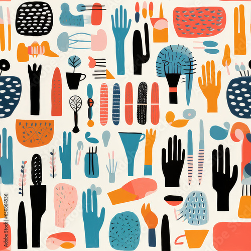 Handdrawn doodles collection artsy creative colorful repeat pattern