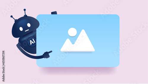 Ai image generator concept - Creative artificial Intelligence robot working on generating photo and art. Vector illustrationGenerator