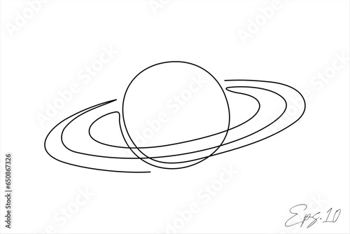 vector illustration continuous line art drawing of ringed planet